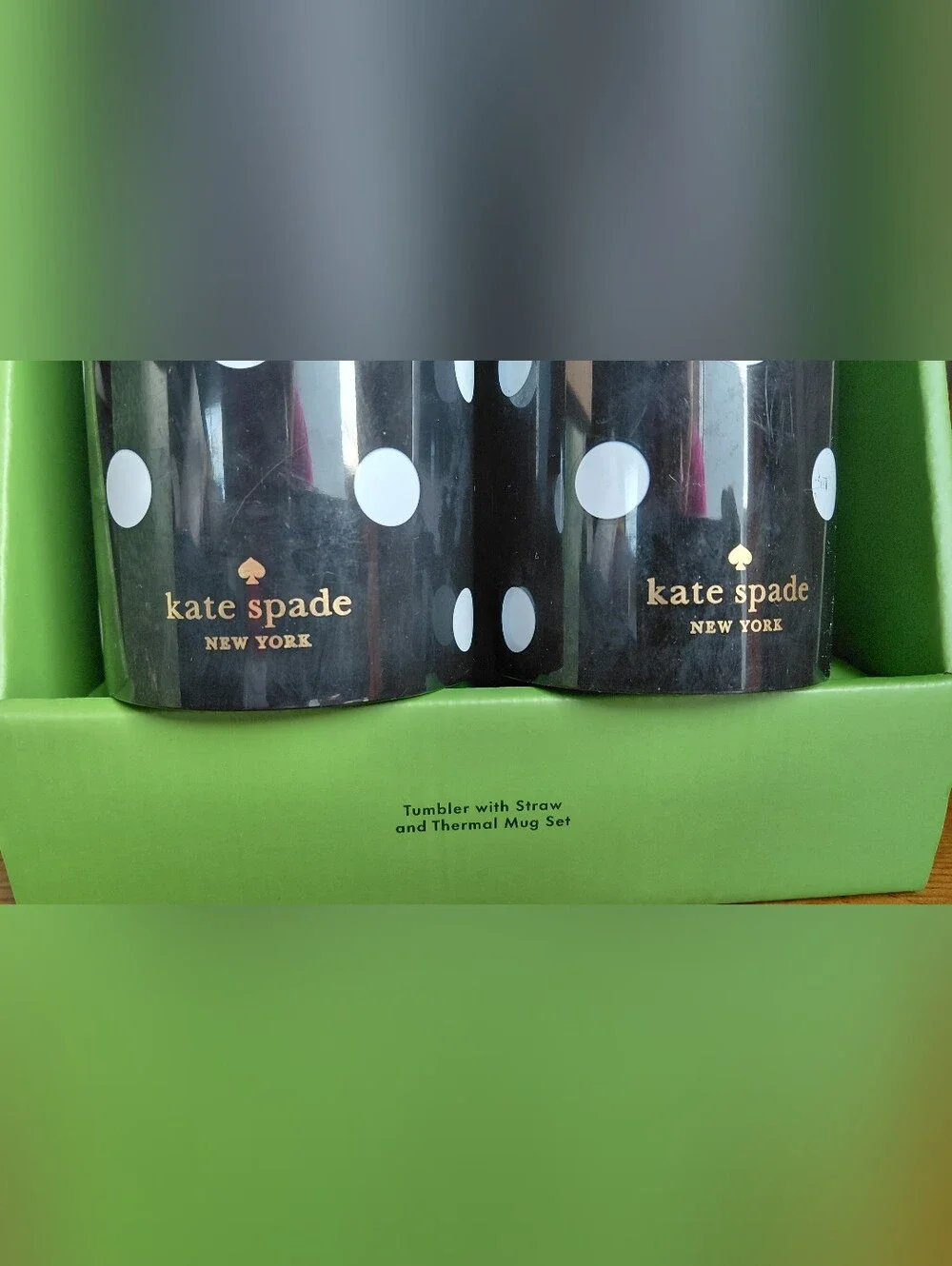 NWT Kate Spade Black Polka Dot Tumbler Set